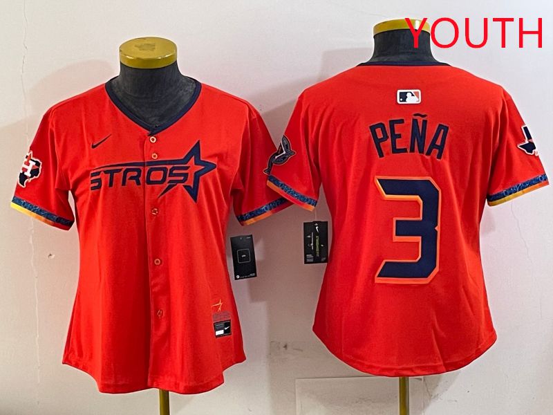 Youth Houston Astros #3 Pena Orange Fourth generation Joint Name Nike 2025 MLB Jersey style 1